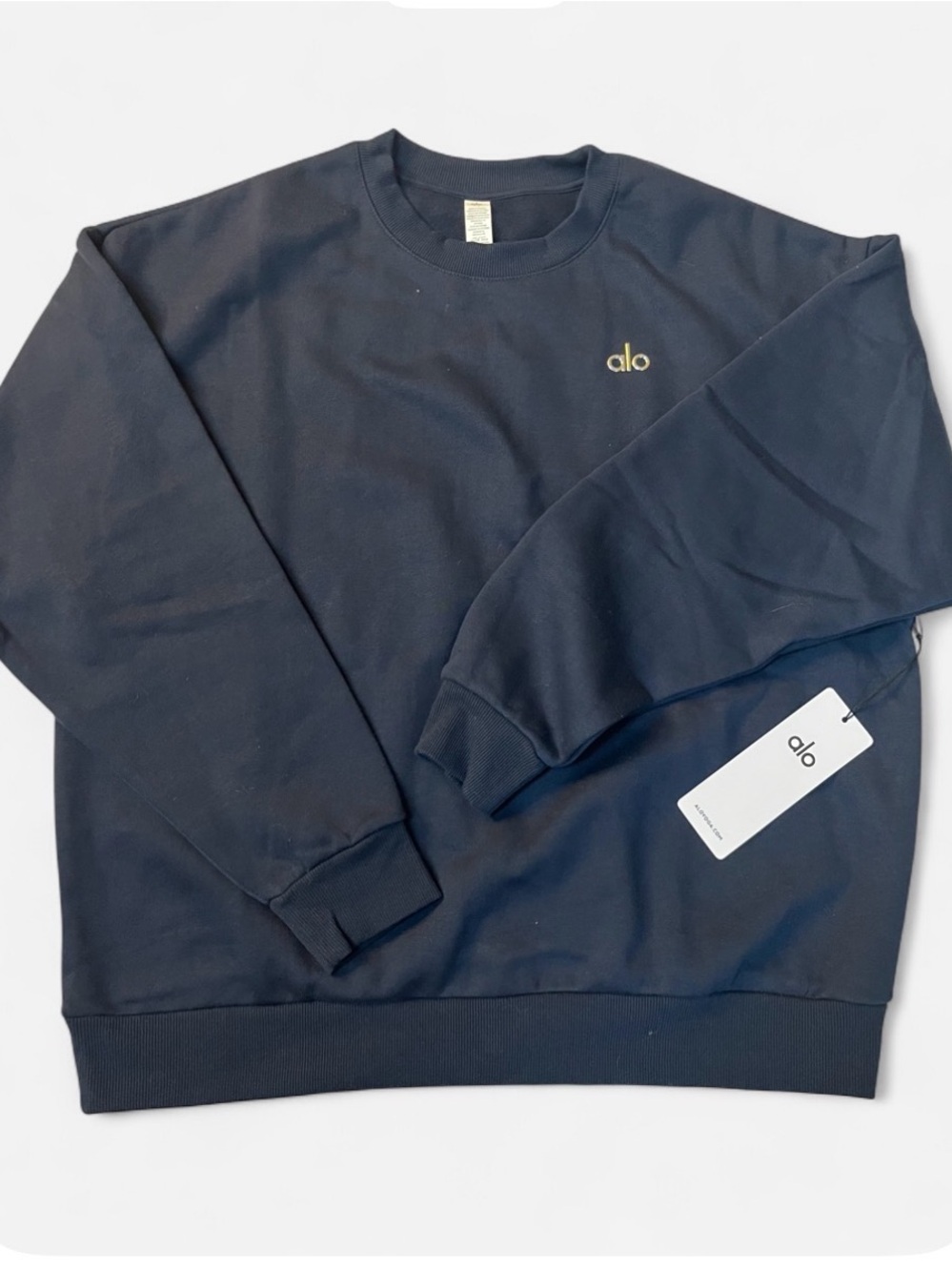 ALO Yoga Accolade Crewneck Pullover Sweatshirt nwt navy blue L - Picture 2 of 8